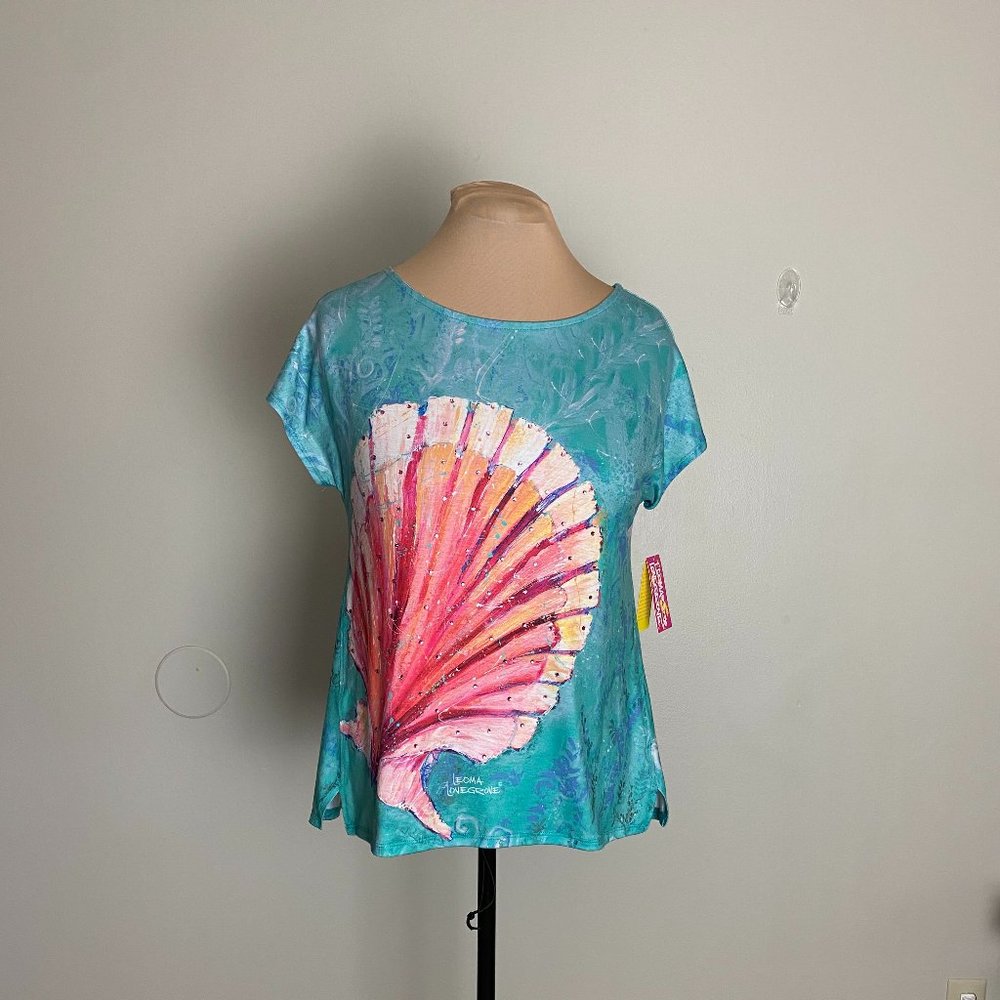 NWT Womens Embellished Sea Shell Short Sleeve Dolman Top size medium
